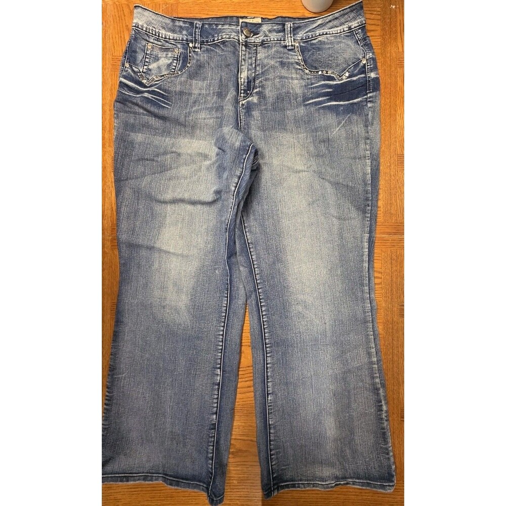Earl Jeans Womens Plus Size 22W Denim Med Blue Jeans Bling High Rise Stretch